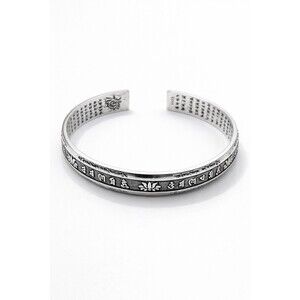 S999 Fine Silver Buddhist Mantra Cuff Bracelet Heart Sutra Engraved  29g